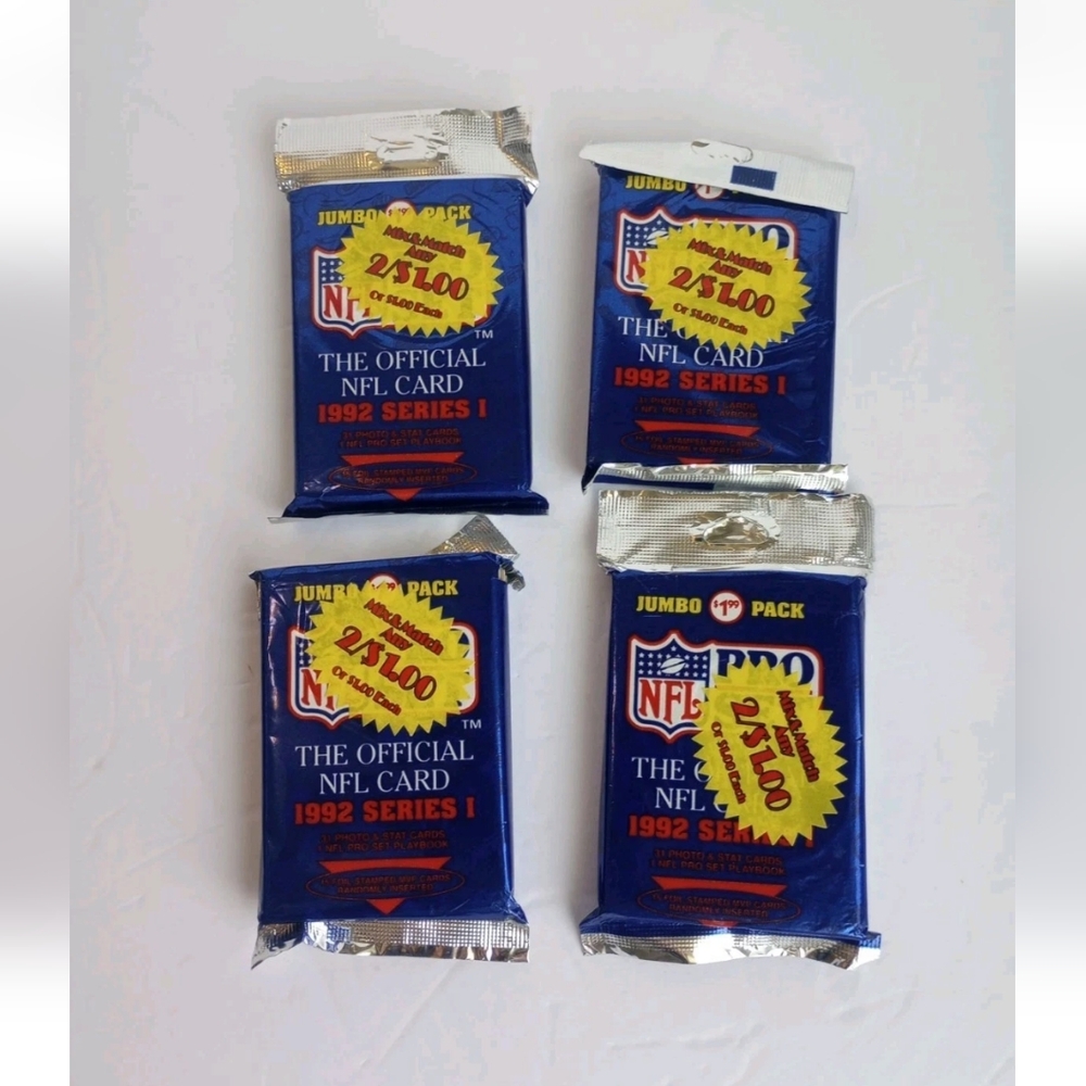 NFL Pro Set Football Trading Cards 1992 Series I Jumbo Pack Sealed Lot Of 4
